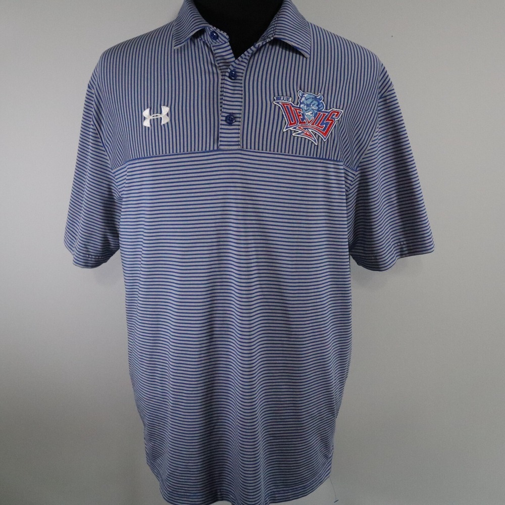 Under Armour Polo Shirt Mens Large HeatGear Loose Golf Short Sleeve Blue‎ Devils